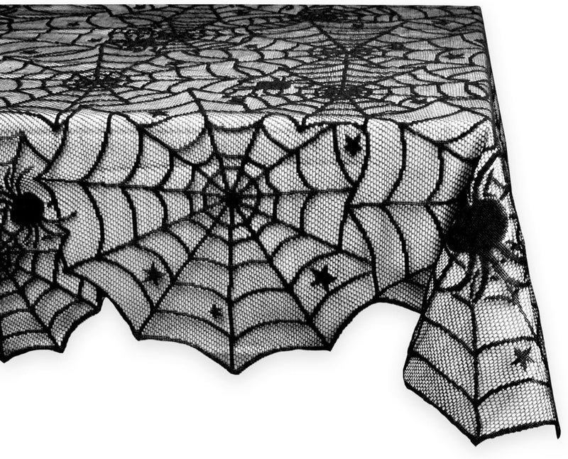 DII Black Lace Overlay Tabletop Collection Gothic Halloween Decor, Tablecloth, 54x72, Spider Web - Image 1